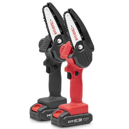 HILDA Rechargeable Cordless Mini Electrical Chain Saw Logging Tools Plastic Package, Model: EU Plug With 1 Battery Red