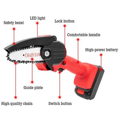 HILDA Rechargeable Cordless Mini Electrical Chain Saw Logging Tools Plastic Package, Model: EU Plug With 1 Battery Red