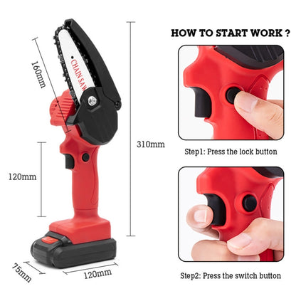 HILDA Rechargeable Cordless Mini Electrical Chain Saw Logging Tools Plastic Package, Model: EU Plug With 1 Battery Red