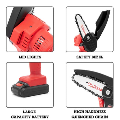 HILDA Rechargeable Cordless Mini Electrical Chain Saw Logging Tools Plastic Package, Model: US Plug With 1 Battery Red