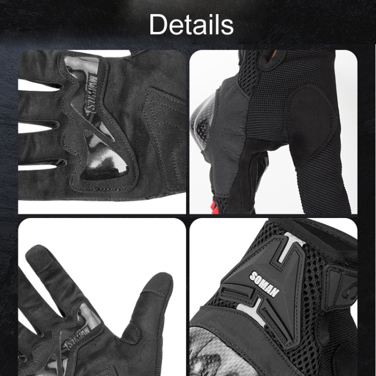 SOMAN Motorcycle Riding Anti-fall Breathable Anti-slip Carbon Fiber Gloves, Size: XL(Red)