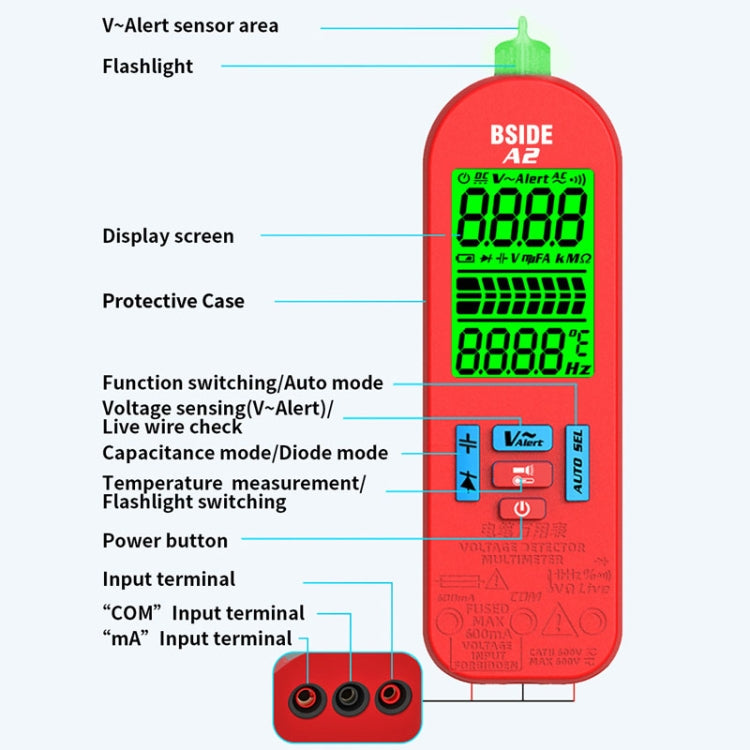 BSIDE A2 Charging Model Mini Digital Auto-Ranging Pencil Multimeter, Specification: Standard