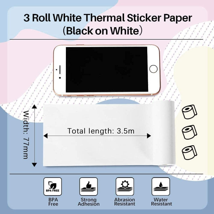Pour Phomemo M03 Série 3 rouleaux/Paquet 80mmx3.5m Papier d'impression thermique autocollant noir sur blanc 10 ans