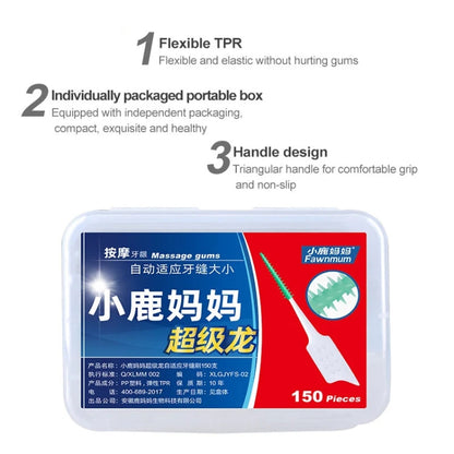 Fawnmum 150pcs /Box Silicone Interdental Brushes Dental Brushes Tooth Cleaning Gum