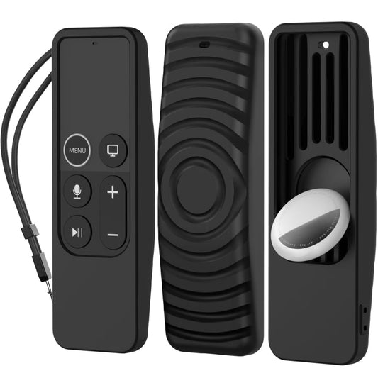 For Apple TV HD / 4K+AirTag AhaStyle PT175 Remote Control Tracker 2 In 1 Silicone Protective Cover(Black)