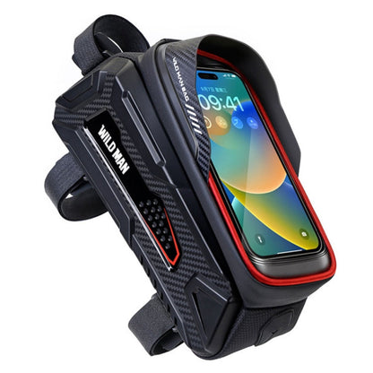 WILD MAN M30 1L Hard Shell Mountain Bike Front Beam Bag TPU Touch Screen Cycling Equipment Bag(Black Red)