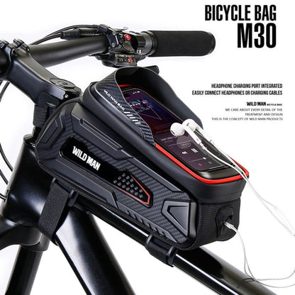 WILD MAN M30 1L Hard Shell Mountain Bike Front Beam Bag TPU Touch Screen Cycling Equipment Bag(Black Red)