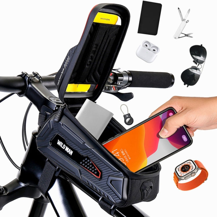 WILD MAN M30 1L Hard Shell Mountain Bike Front Beam Bag TPU Touch Screen Cycling Equipment Bag(Black Red)