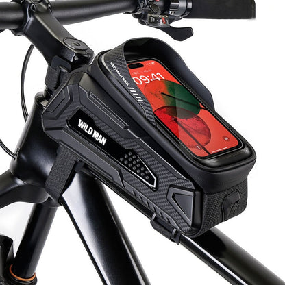 WILD MAN M30 1L Hard Shell Mountain Bike Front Beam Bag TPU Touch Screen Cycling Equipment Bag(Black Red)