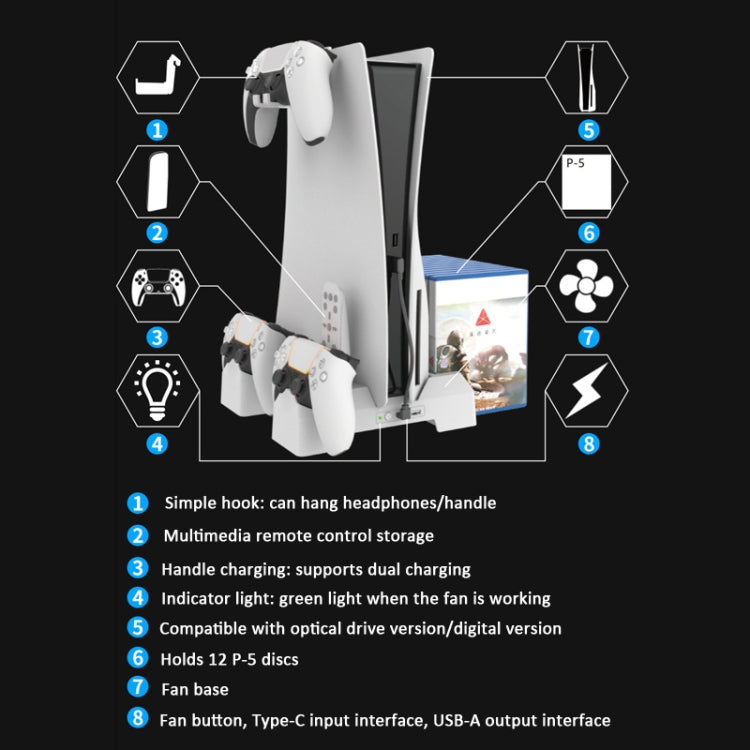 Pour PS5 iplay Support de rangement et de refroidissement double siège (Blanc)