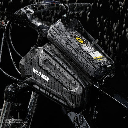 Sac de cadre WILD MAN XT6 1,2 L pour VTT, étanche, avec écran tactile, en EVA à coque dure (motif sergé)