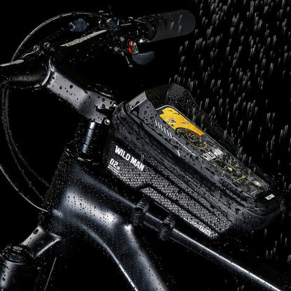 Sac de cadre VTT étanche WILD MAN XT2S 1L en coque rigide EVA pour vélo et téléphone (noir)