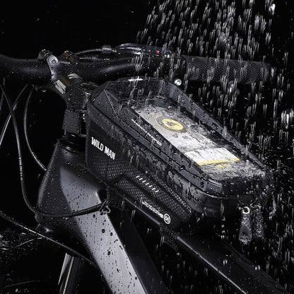 WILD MAN MS66 1.2L EVA Hard Shell Bicycle Front Beam Bag Cycling Touch Screen Phone Bag(Black)