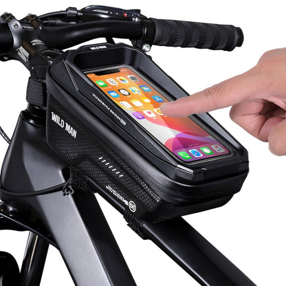 WILD MAN MS66 1.2L EVA Hard Shell Bicycle Front Beam Bag Cycling Touch Screen Phone Bag(Black)