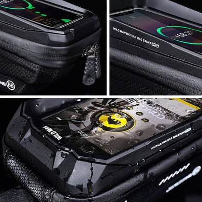 WILD MAN MS66 1.2L EVA Hard Shell Bicycle Front Beam Bag Cycling Touch Screen Phone Bag(Black)