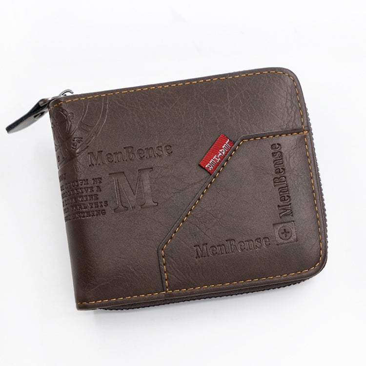 MenBense Portefeuille court pour homme à fermeture éclair, porte-monnaie grande capacité avec plusieurs fentes pour cartes et pince à billets (café foncé)
