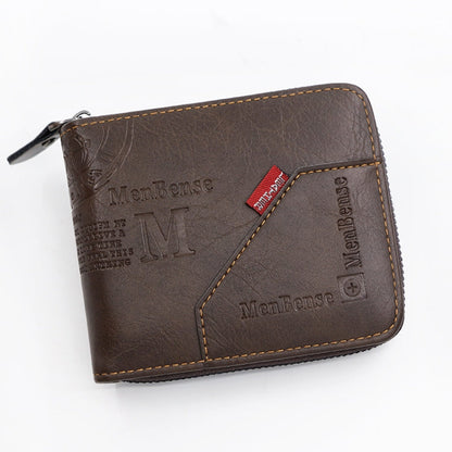 MenBense Portefeuille court pour homme à fermeture éclair, porte-monnaie grande capacité avec plusieurs fentes pour cartes et pince à billets (café foncé)