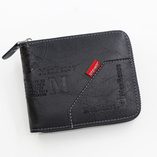 MenBense Men Short Zipper Wallet Coin Purse Large Capacity Multi-Card Money Clip(Black)