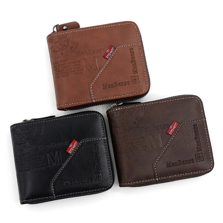MenBense Men Short Zipper Wallet Coin Purse Large Capacity Multi-Card Money Clip(Light Coffee)
