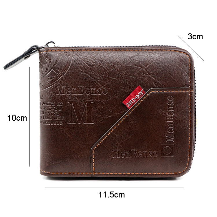 MenBense Men Short Zipper Wallet Coin Purse Large Capacity Multi-Card Money Clip(Light Coffee)