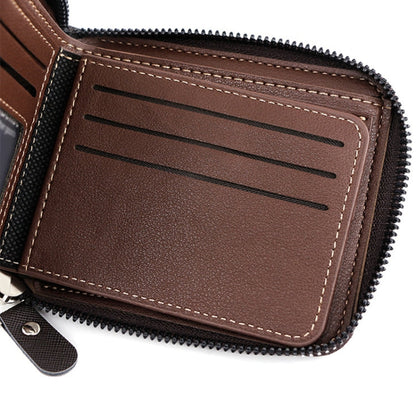 MenBense Men Short Zipper Wallet Coin Purse Large Capacity Multi-Card Money Clip(Light Coffee)