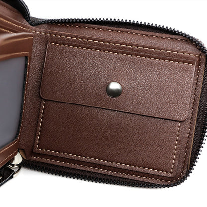 MenBense Portefeuille court pour homme à fermeture éclair, porte-monnaie grande capacité avec plusieurs fentes pour cartes et pince à billets (café foncé)