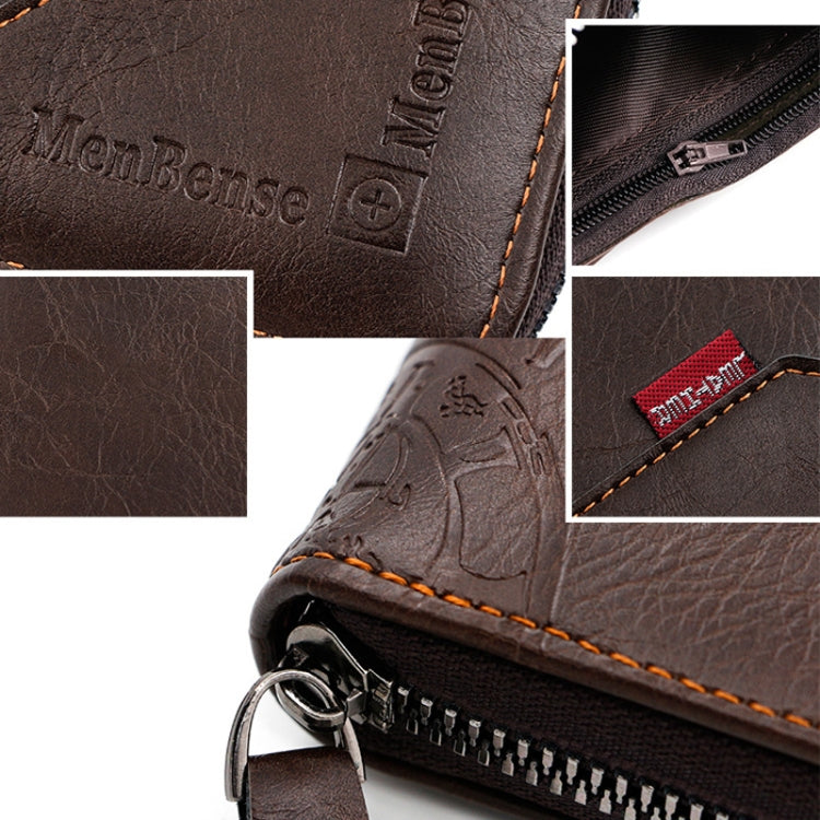 MenBense Men Short Zipper Wallet Coin Purse Large Capacity Multi-Card Money Clip(Light Coffee)