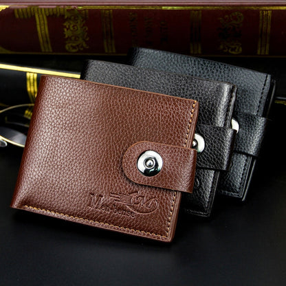 MenBense Men Short Magnetic Clasp Wallet Multi-Card Coin Purse(Dark Coffee)