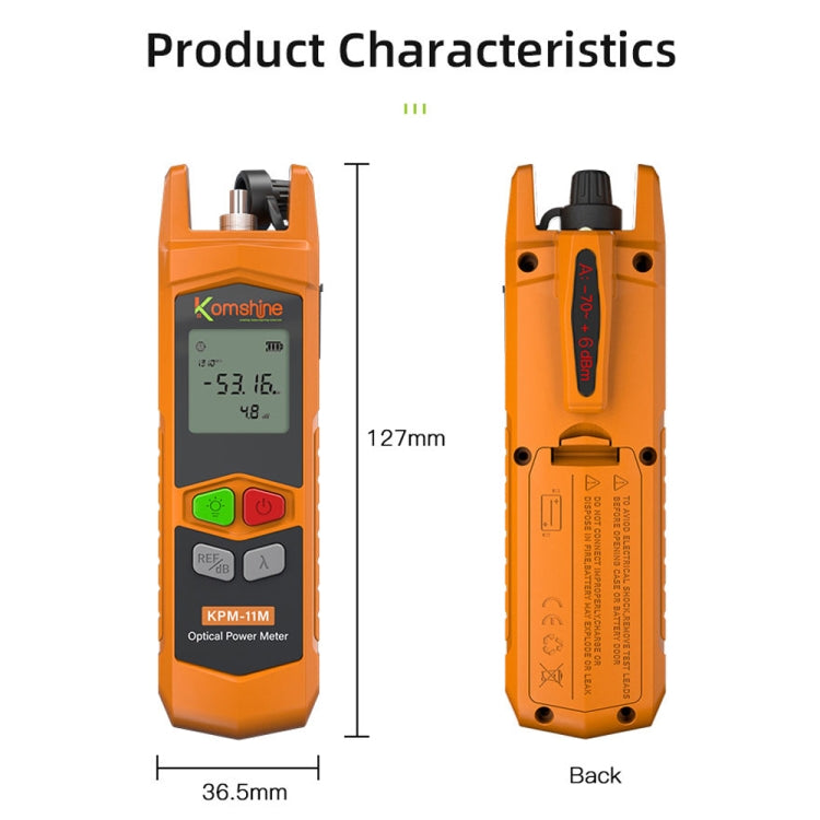 Komshine Compteur de puissance optique haute précision Mini testeur d'atténuation de lumière à fibre optique avec LED, Spécification: A-L/-70dBM à +6DBM