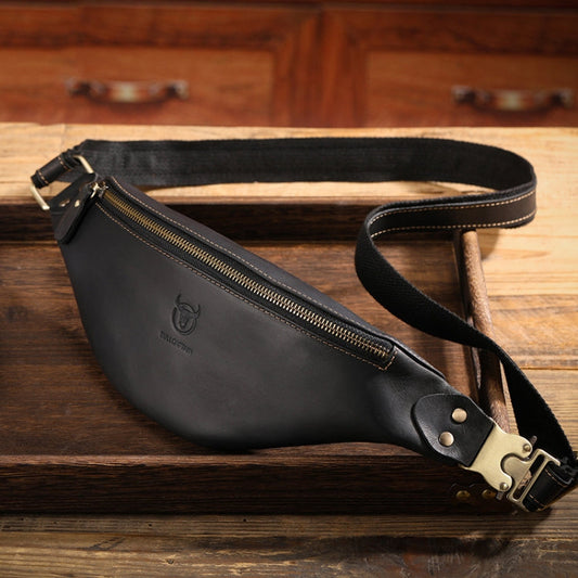 Sac Banane / Bandoulière / Sac Travers Bull Captain Retro en Cuir Véritable "Crazy Horse" pour Homme (Noir)