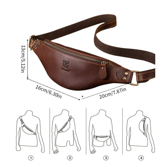 Sac Banane / Bandoulière / Sac Travers Bull Captain Retro en Cuir Véritable "Crazy Horse" pour Homme (Noir)