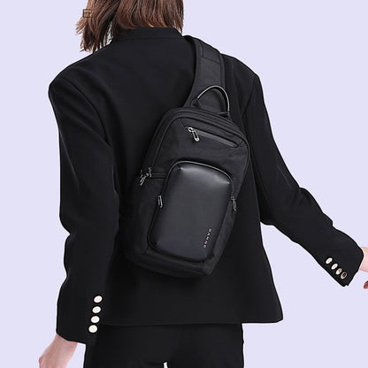 BANGE BG-7718 Sac de Poitrine pour Homme Grande Capacité Sac à Bandoulière Sport Décontracté (Noir)