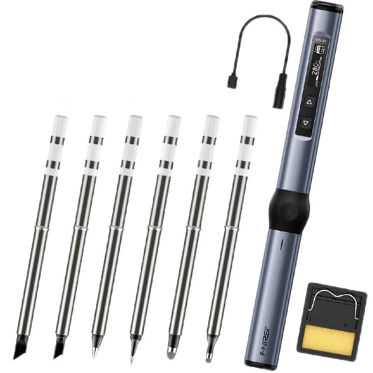 FNIRSI 9pcs/ Set Mini Station de Soudage Affichage Numérique Température Constante Fer à Souder Intelligent, Couleur : Bleu Standard 6 Têtes