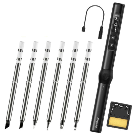 FNIRSI 9pcs/ Set Mini Station de Soudage Affichage Numérique Température Constante Fer à Souder Intelligent, Couleur: Noir Standard 6 Têtes