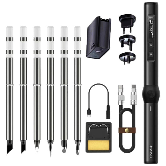 FNIRSI 14pcs/ Set Mini station de soudage Affichage numérique Température constante Fer à souder intelligent, Couleur: Noir 6 têtes avec alimentation électrique