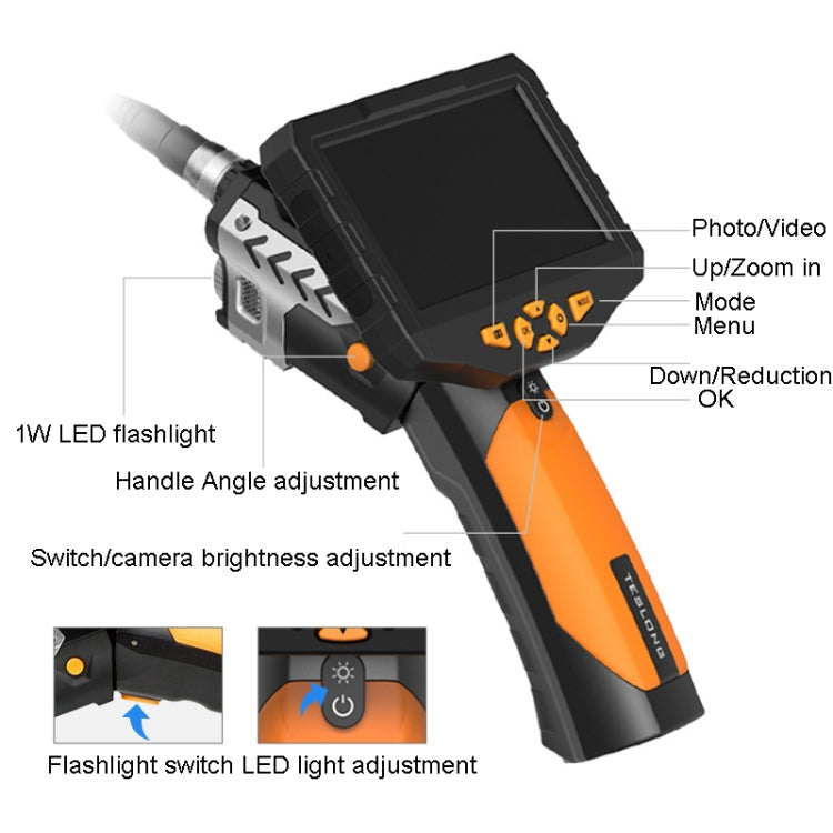 Teslong NTS300 5.5mm-1M Dual Lens Waterproof 5 Inch HD Industrial Borescope Auto Repair Tools