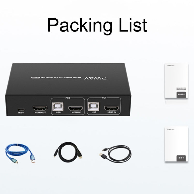 PWAY PW-S7201H Commutateur KVM HDMI 2 entrées 1 sortie 4K HD Coupeur d'écran vidéo