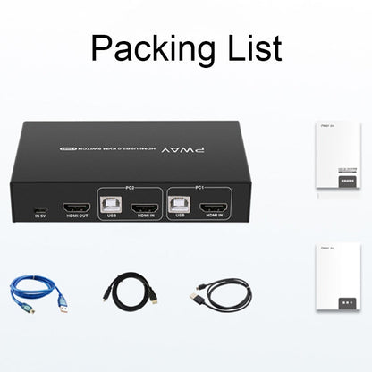 PWAY PW-S7201H Commutateur KVM HDMI 2 entrées 1 sortie 4K HD Coupeur d'écran vidéo