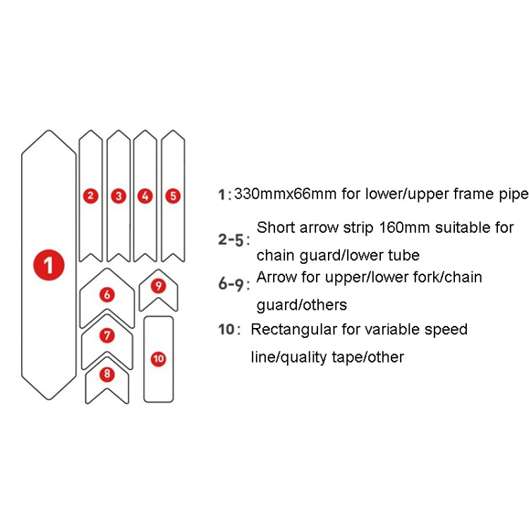 ENLEE 10 pièces/lot Autocollant anti-rayures pour cadre de VTT Film de protection étanche pour équipement de cyclisme, Modèle : Modèle Transparent