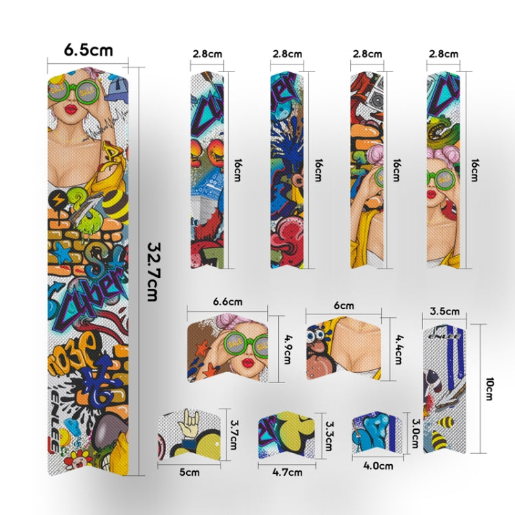 ENLEE 11pcs /Set Autocollant de cadre de vélo de montagne anti-rayures à changement de couleur Film protecteur imperméable pour équipement de cyclisme, Modèle : Colorful Beauty