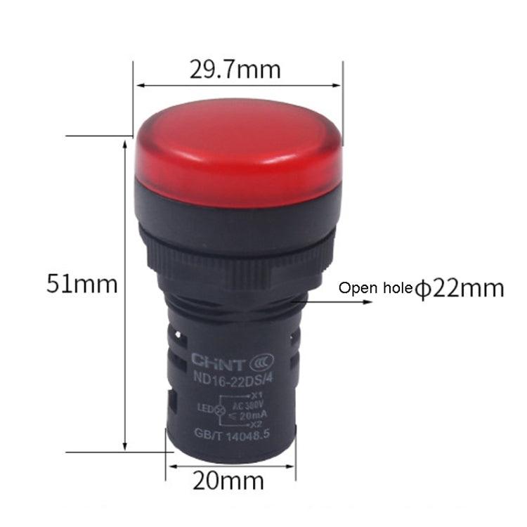 Voyant lumineux LED CHINT ND16-22DS, indicateurs d'alimentation AD, modèle : 24V (rouge)
