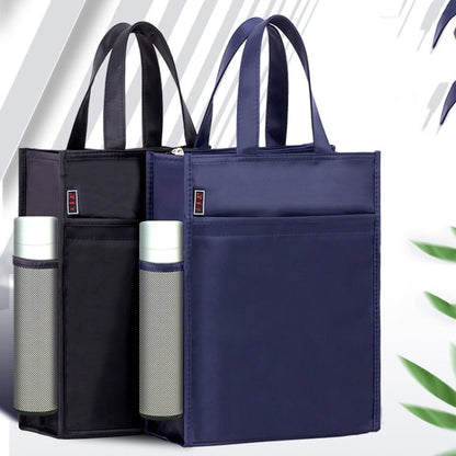 BeiDuoMei Portable File Bag A4 Waterproof Zipper Folder Can Put Water Cup Storage Bag(3 Layers Black)