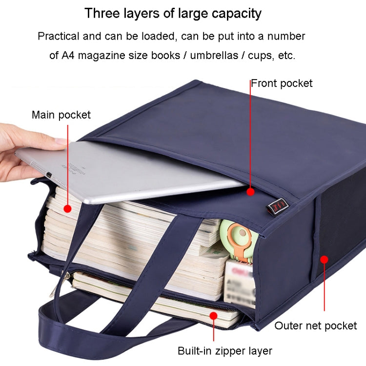 BeiDuoMei Portable File Bag A4 Waterproof Zipper Folder Can Put Water Cup Storage Bag(3 Layers Dark Blue)