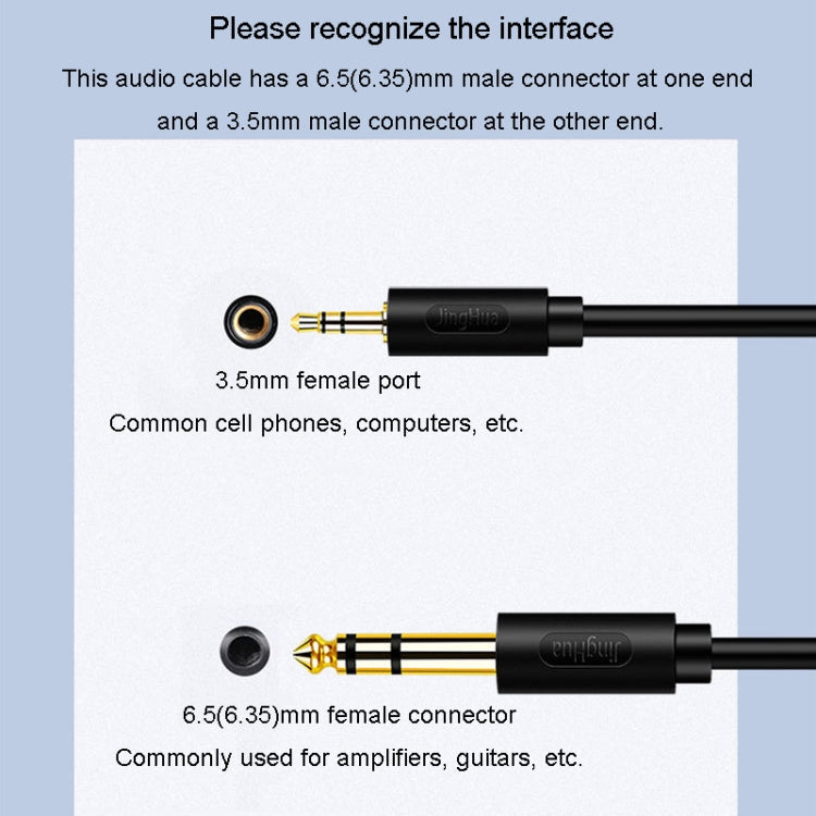 JINGHUA 3.5mm To 6.5mm Audio Cable Amplifier Guitar 6.35mm Cable, Length: 1.5m