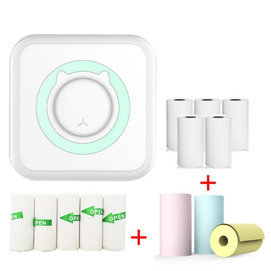 C15 Mini Student Bluetooth Inkless Photo Label Thermal Printer, Spec: Green+5 Stickers+5 Paper+3 Color Paper