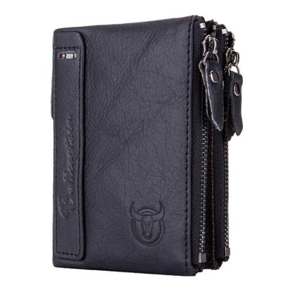 BULL CAPTAIN QB06 Retro First-layer Cowhide Anti-theft Zipper Wallet Short Drive License Coin Clip(Black)