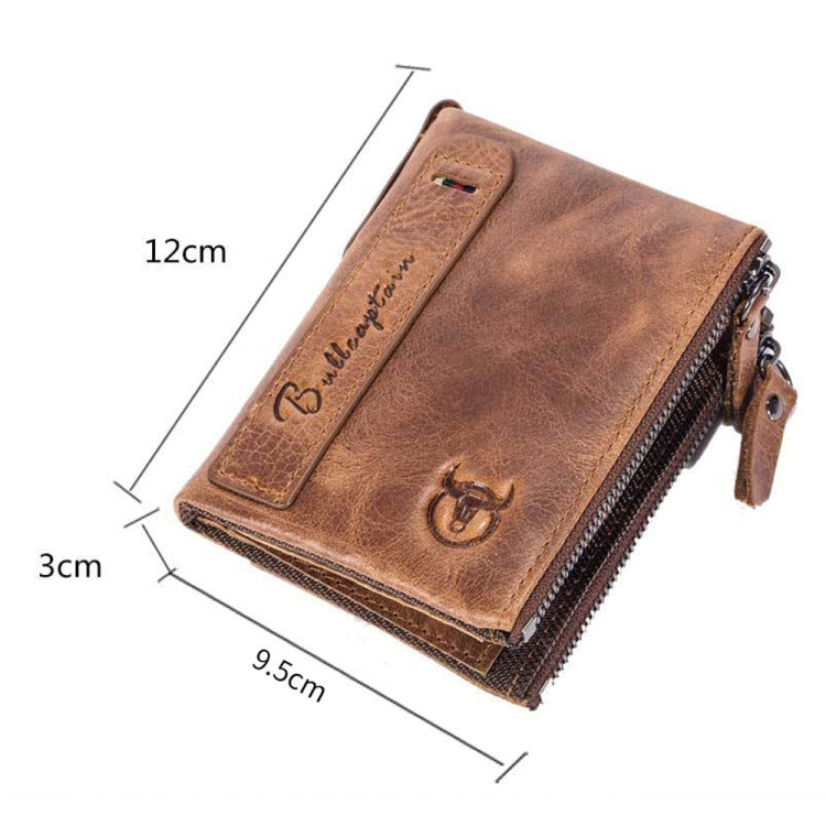 BULL CAPTAIN QB06 Retro First-layer Cowhide Anti-theft Zipper Wallet Short Drive License Coin Clip(Brown)