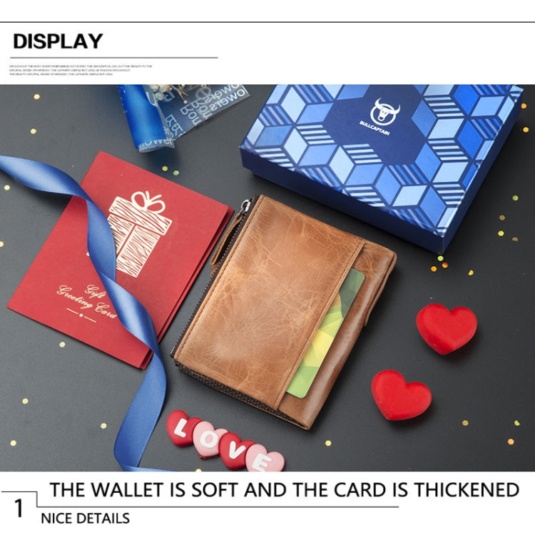 BULL CAPTAIN QB06 Retro First-layer Cowhide Anti-theft Zipper Wallet Short Drive License Coin Clip(Claret)