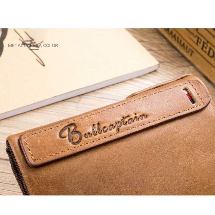 BULL CAPTAIN QB06 Retro First-layer Cowhide Anti-theft Zipper Wallet Short Drive License Coin Clip(Brown)