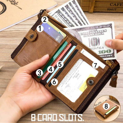 BULL CAPTAIN QB06 Retro First-layer Cowhide Anti-theft Zipper Wallet Short Drive License Coin Clip(Black)